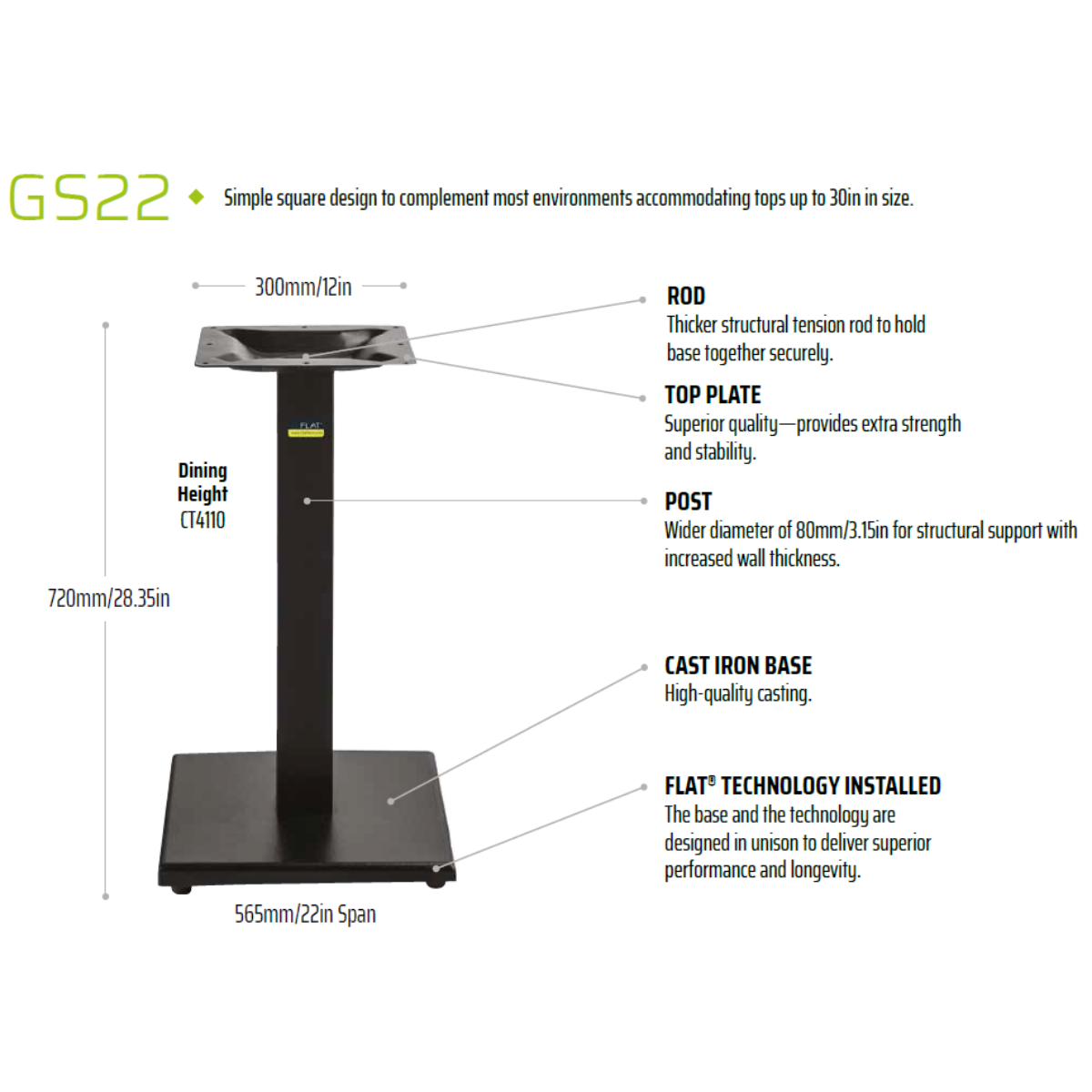 GS22 - Max Top Size 750x750mm
