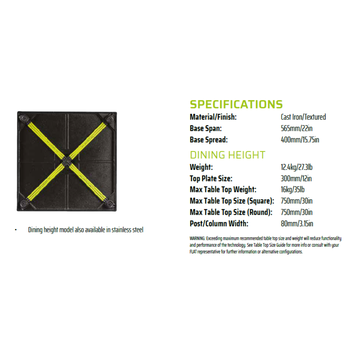 GS22 - Max Top Size 750x750mm